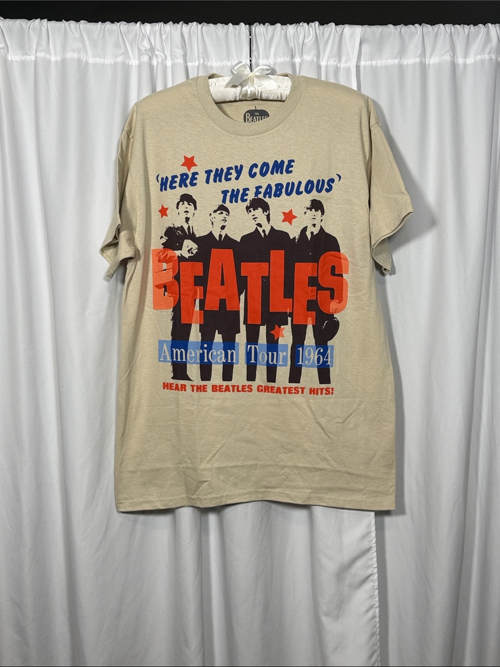 The Beatles Beige Graphic Tee with Red & Blue Tour Print